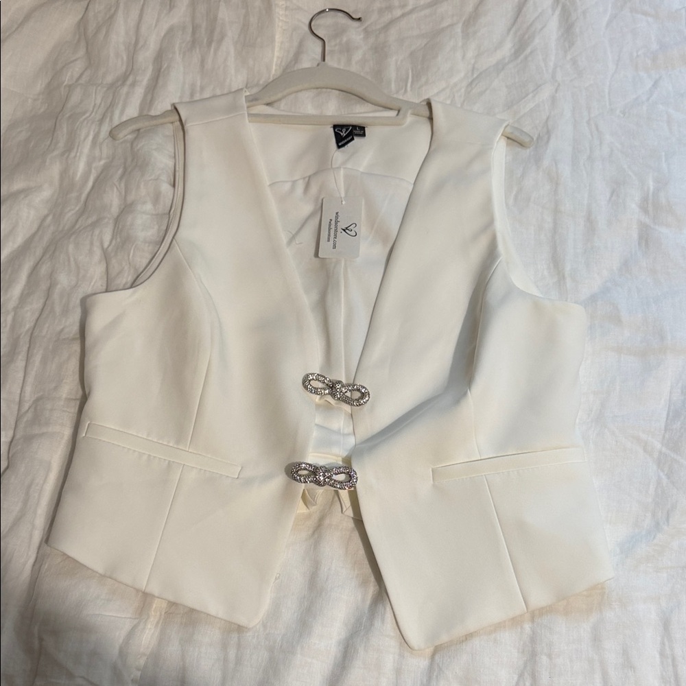 Elegant White Vest with Silver Accents